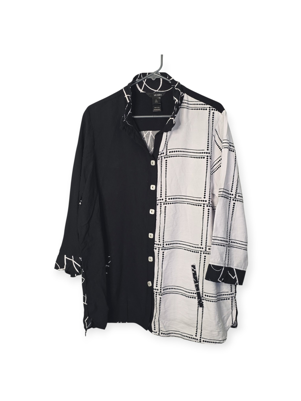 Women's Ali Miles button-up, black and white geometric tunic, size XL